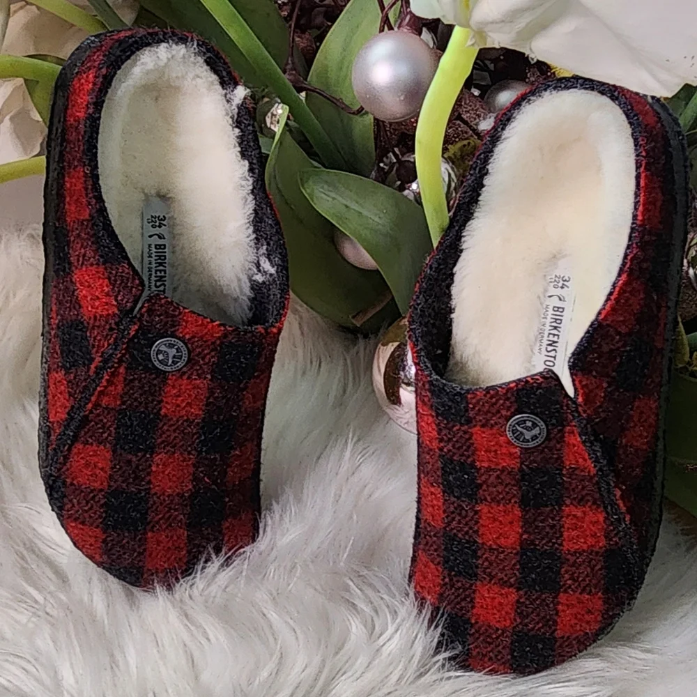 Birkenstock Zermatt Kids ShearlingFelt - Plaid Red sizeL2 New